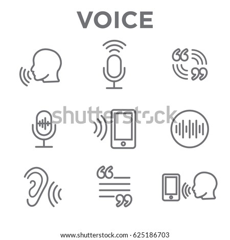 Voiceover or Voice Command Icon with Sound Wave Images Set Royalty-Free Stock Photo #625186703