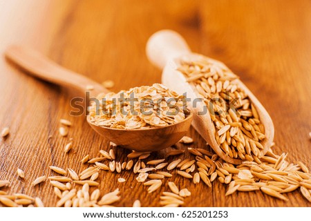   oatmeal spoon.Oatmeal in bowl and scoop.Dry oat flakes oatmeal