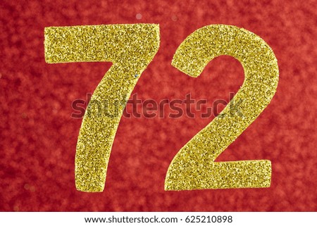 Number seventy-two yellow color over a red background. Anniversary. Horizontal