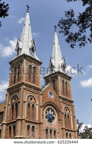 Detail of Notre Dame Cathedral Basilica of Saigon in Ho Chi Minh, Vietnam