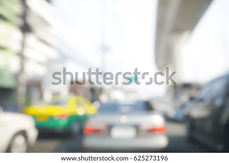 Picture blurred  for background abstract of Driving slow in a traffic jam