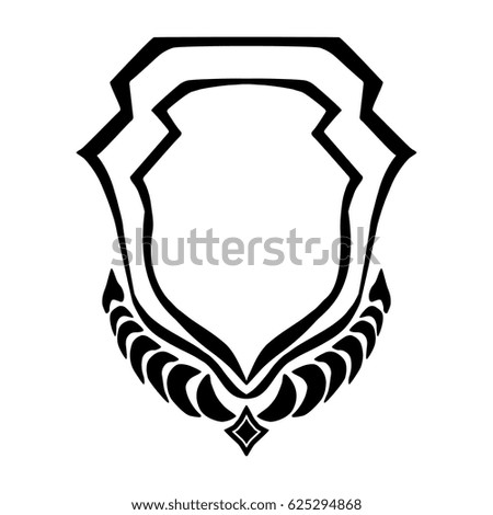Illustration with hand drawn shield.Tattoo design element. Heraldry and logo concept art.