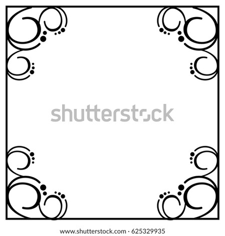Black and white  frame with floral silhouettes. Copy space. Vector clip art.