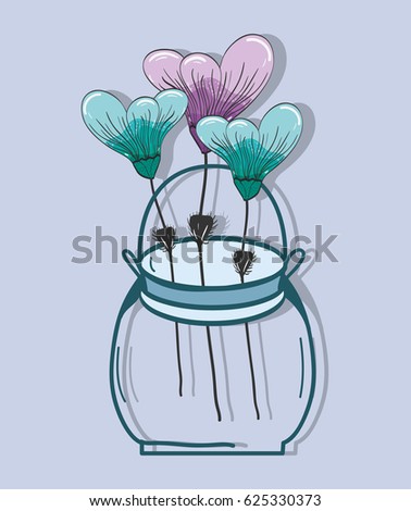 botany flowers with petals in the jar decoration