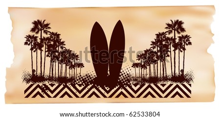 surf scene palms and tables with paper background
