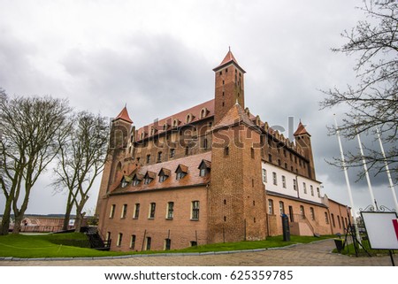 Gniew Castle, a former castle of the Teutonic Order built after 1290 near the Vistula River in Gniew, Poland. Now it houses a hotel.
