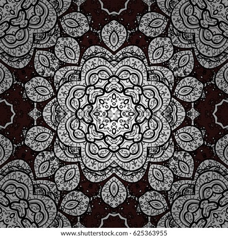Floral ornament brocade textile pattern, glass, with floral pattern on brown background with white elements. Classic vector seamless pattern.