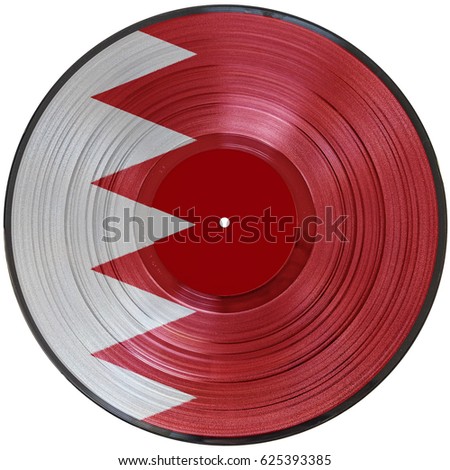 A picturedisc vinyl record of the flag of Bahrain isolated on a white background.