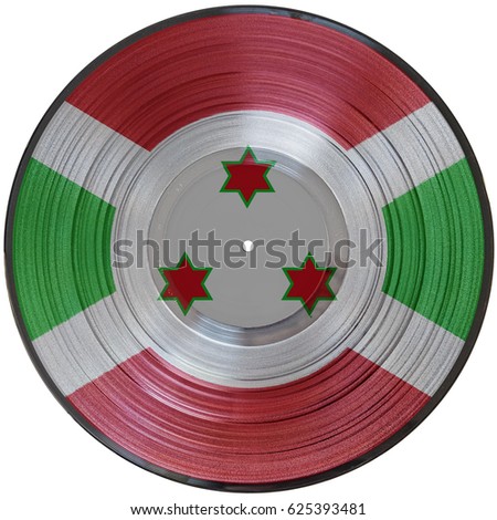 A picturedisc vinyl record of the flag of Burundi isolated on a white background.