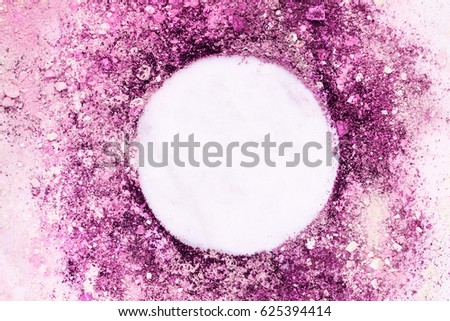 Traces of pink and purple powder and blush forming a frame. A horizontal template for a makeup artist's business card or flyer design, with copy space