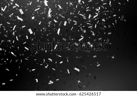 Falling Shiny Glitter silver rain  Confetti  isolated on black background. Design template for  card, invitation, Decorative element. Vector illustration. Royalty-Free Stock Photo #625426517