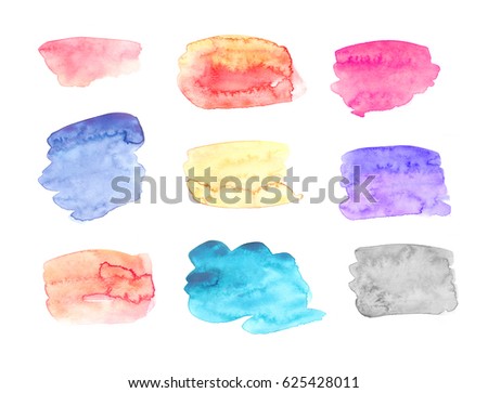 Set of colorful watercolor forms. Hand drawn painted template for your design. Clip art objects isolated on white background