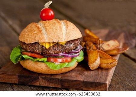 
Delicious and fresh burger with french fries

