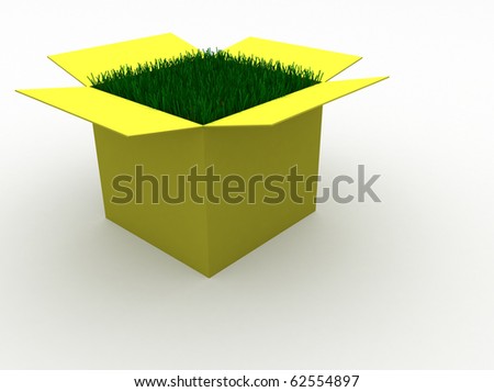 3d image of grass growing out of a open paper box