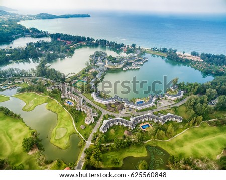 The beautiful beach in Thailand, the island Phuket Laguna, a look with top, a picture from air