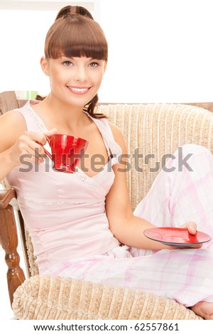 bright picture of lovely woman with cup