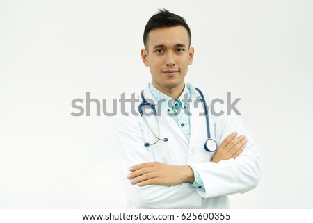Asian doctor looks so handsome because of the smart ,with isolated white background
