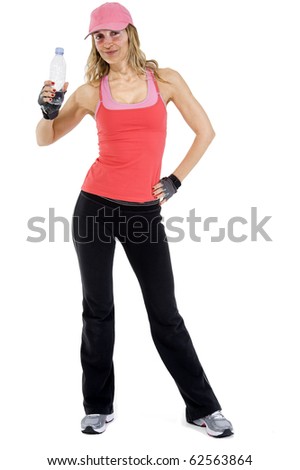 Close-up of a young woman exercising against white background