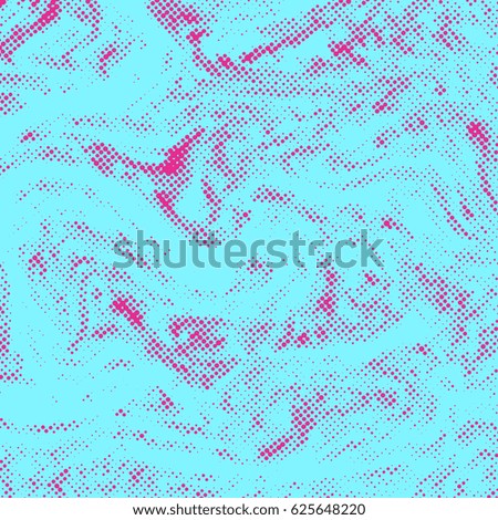 Blue halftone modern swirl abstract background. Distressed particle liquid composition layout. Grungy texture. Vector illustration