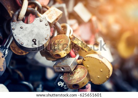 Metal locks. A bunch of locks. Heart locks Royalty-Free Stock Photo #625651601
