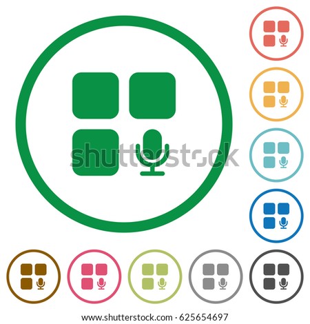 Component recording flat color icons in round outlines on white background