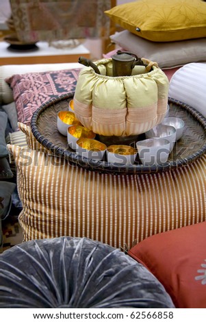 tea set with pillows designed in Marrakesh style