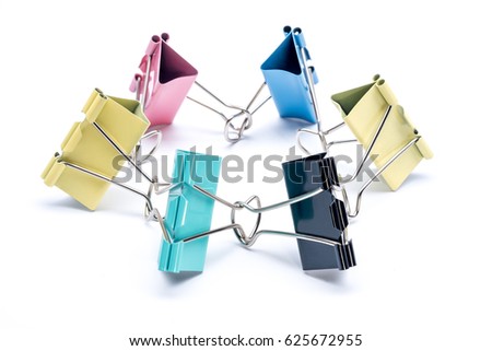 Funny stationery creative composition on white background. Royalty-Free Stock Photo #625672955