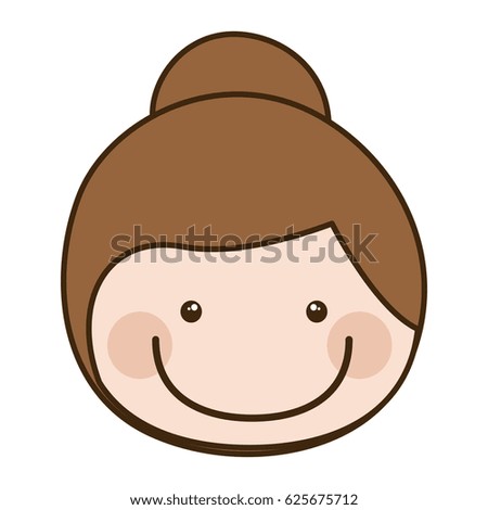color silhouette cartoon front face girl with collected hair vector illustration