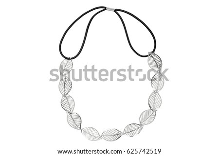Elastic head band with silver chain leaf-design, isolated on white background, clipping path included