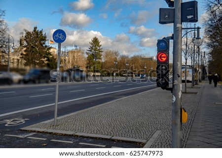 Red traffic light. Crossing near Tiergarten park, Berlin, Germany