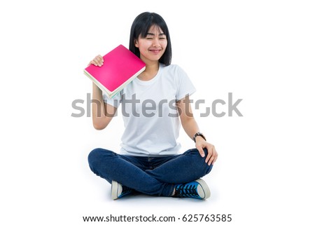 Young asian student girl. Isolated on white background.