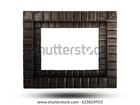 empty wooden photo frame isolated on white background
