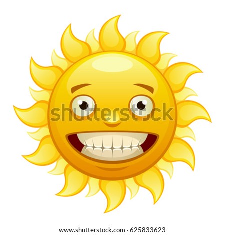 Yellow merry cartoon sun with rays
