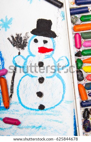 Colorful drawing: Happy snowman