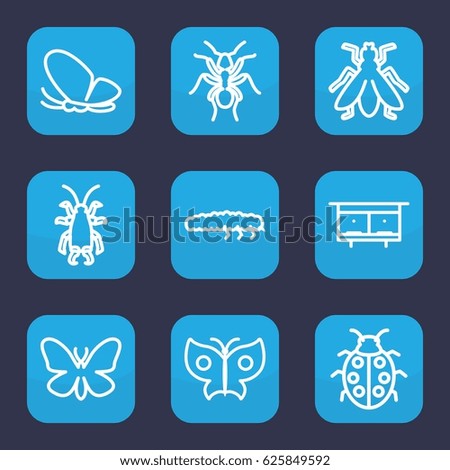 Insect icon. set of 9 outline insect icons such as butterfly, ant, beetle, fly, beehouse, ladybug