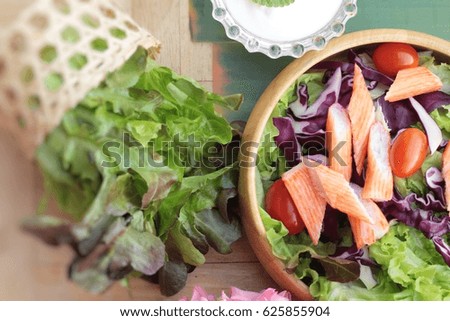Salad of fresh vegetables with dressing delicious