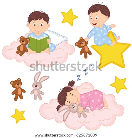 set of isolated babies on cloud and star - vector illustration, eps
