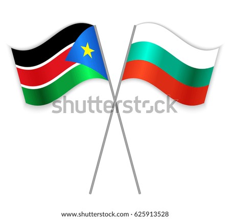 South Sudanese and Bulgarian crossed flags. South Sudan combined with Bulgaria isolated on white. Language learning, international business or travel concept.