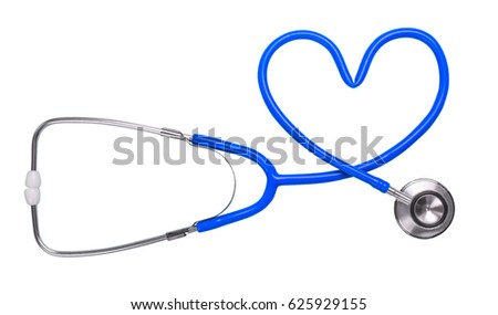 Heart made of stethoscope hose isolated against white background