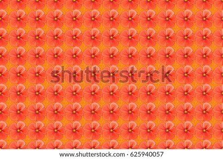 Raster illustration. Romantic seamless pattern with watercolor bouquet of abstract cosmos flowers on a orange background. For backgrounds, textiles, wrapping papers, greeting cards.