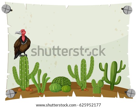 paper template with vulture in cactus garden illustration