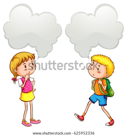 Boy and girl with speech bubbles illustration