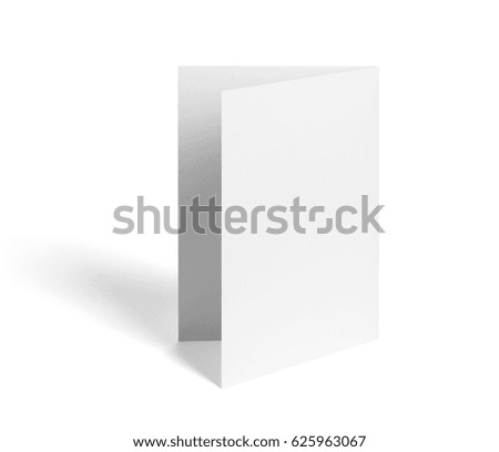close up of a  blank folded leaflet white paper on white background 