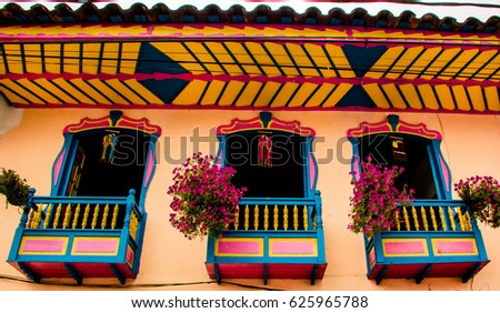 COLOMBIAN TYPIC FACADES, COLORFUL WINDOWS, PRETTY DOORS