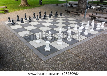 Chess Pieces Board Outdoors Squares Park Large Strategy Asphalt