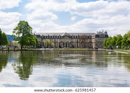 Stuttgart Neues Schloss over Water Beautiful Spring Day German European Historic Architecture