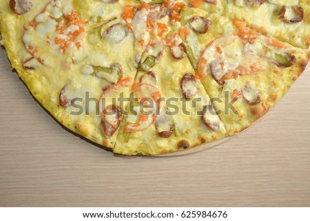 half pizza top view with copy space