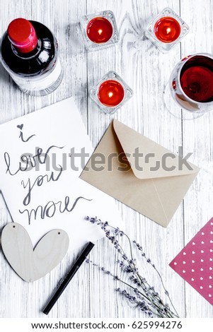 concept love letter wooden background top view