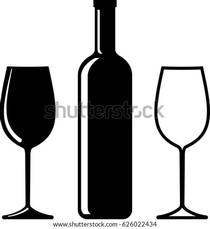 Bottle Of Wine And Glass  Raster Illustration
