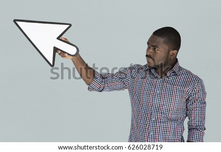 African descent man holding cursor